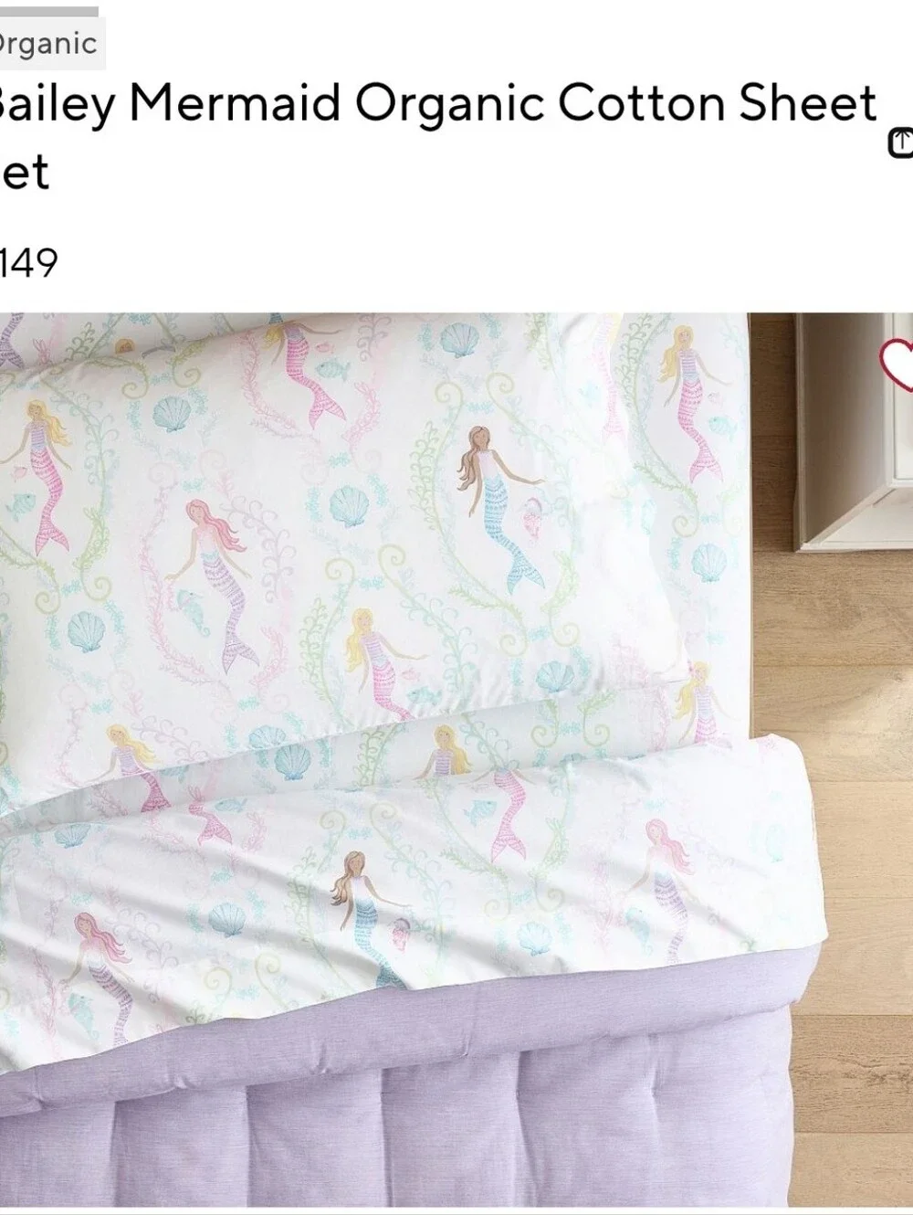 POTTERY BARN KIDS Bailey Mermaid Full Flat Sheet Organic Cotton 2015 Pastels
